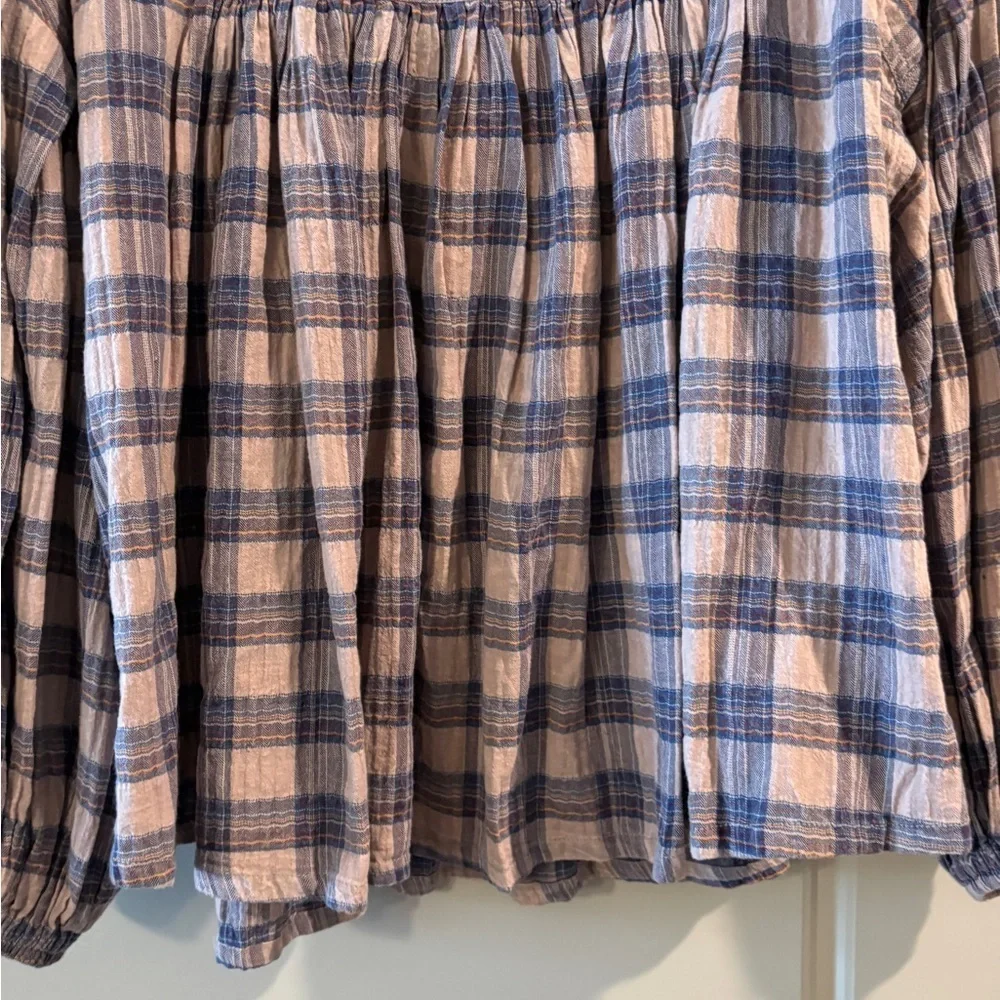 Free People Jessi Plaid Prairie Cottagecore Boho Top in Grey Combo Size Medium